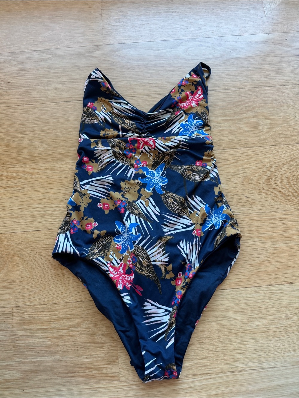 Patagonia Navy Floral Ruched One-Piece Swimsuit
